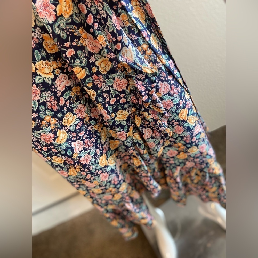 Old Navy~NWT~Multi-Color Floral Print~Ruffle Wrap Midi Dress~Cap Sleeves~Size S - Picture 11 of 15